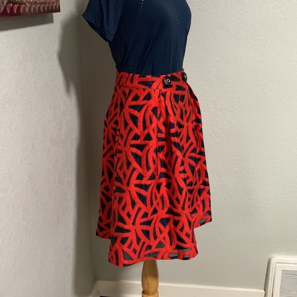 Anthropologie Eva Franco size 0 brocade navy/red skirt GUC. - Picture 5 of 8